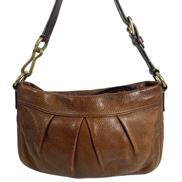 Coach 12917 Hamptons Brown Pleated Leather Hobo Shoulder Bag Zip Top Handbag - Picture 3 of 13